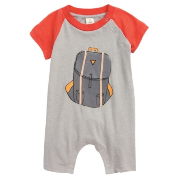 Tucker + Tate Boys Romper Backpack Applique Heather Grey Cotton Short Sleeve New - Picture 1 of 6
